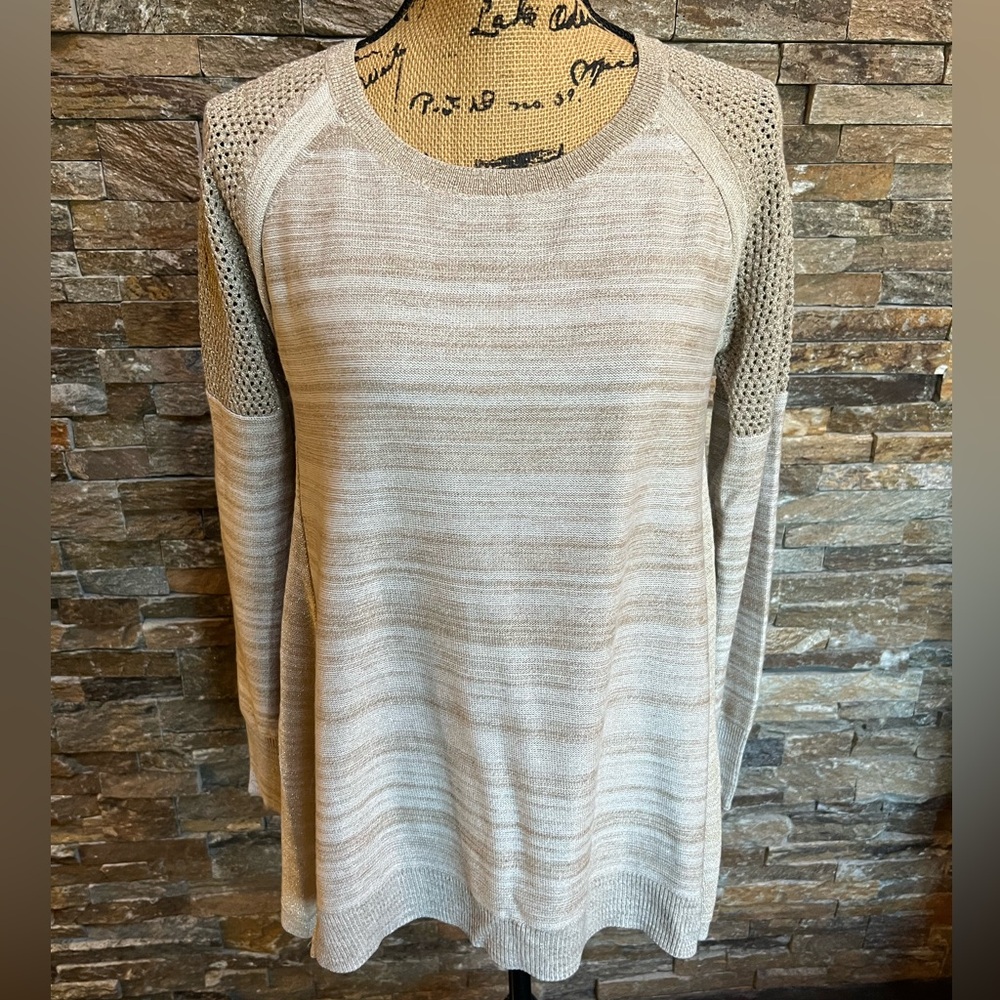 Knox Rose Women's Sweater L/S Coastal Grandmother Metallic Gold Beige Med